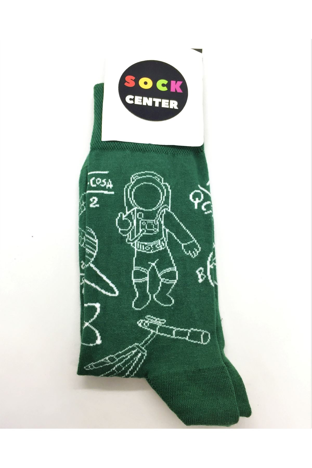 Bilim Desenli Yeşil Soket Çorap