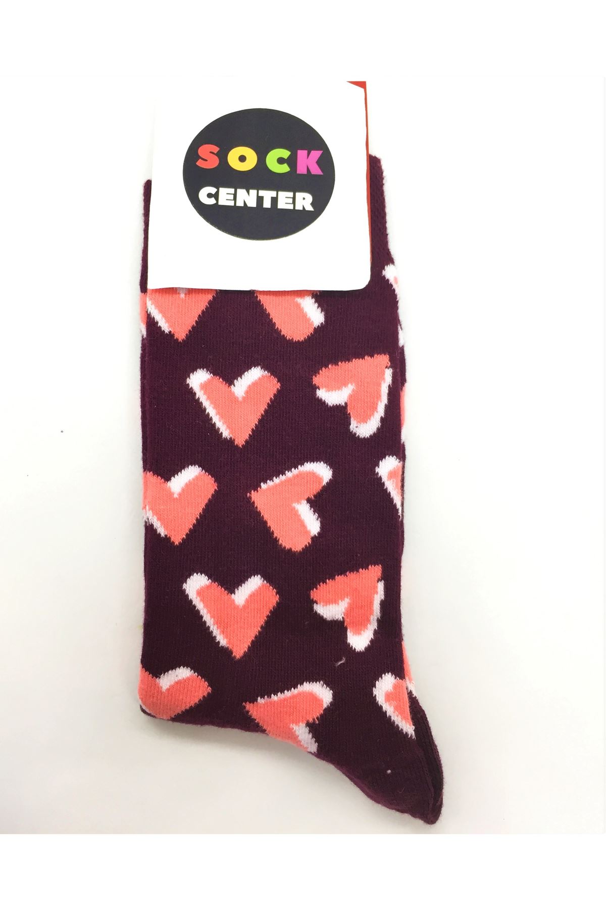 Pembe Kalp Desenli Soket Çorap