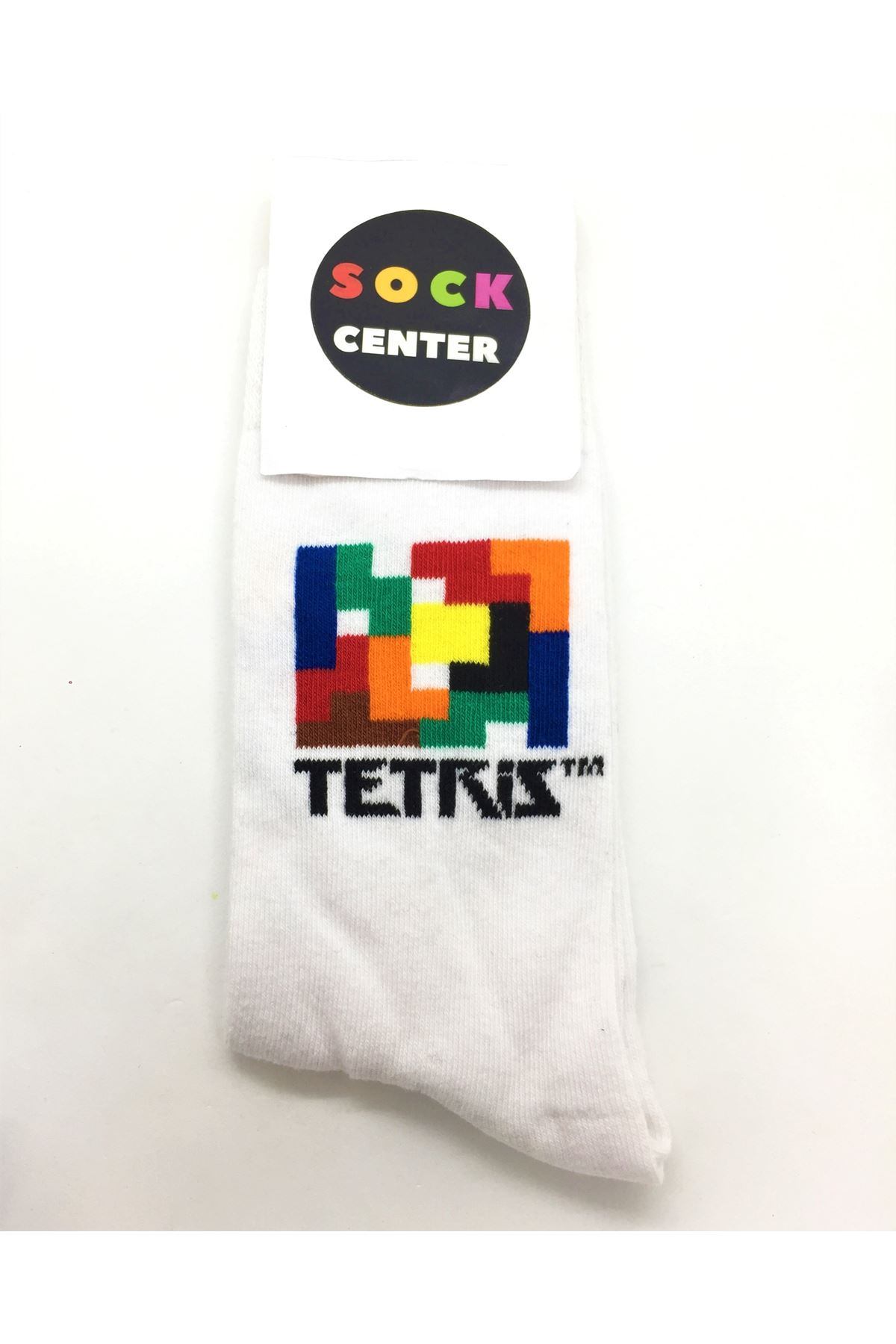 Tetris Desenli Beyaz Soket Çorap