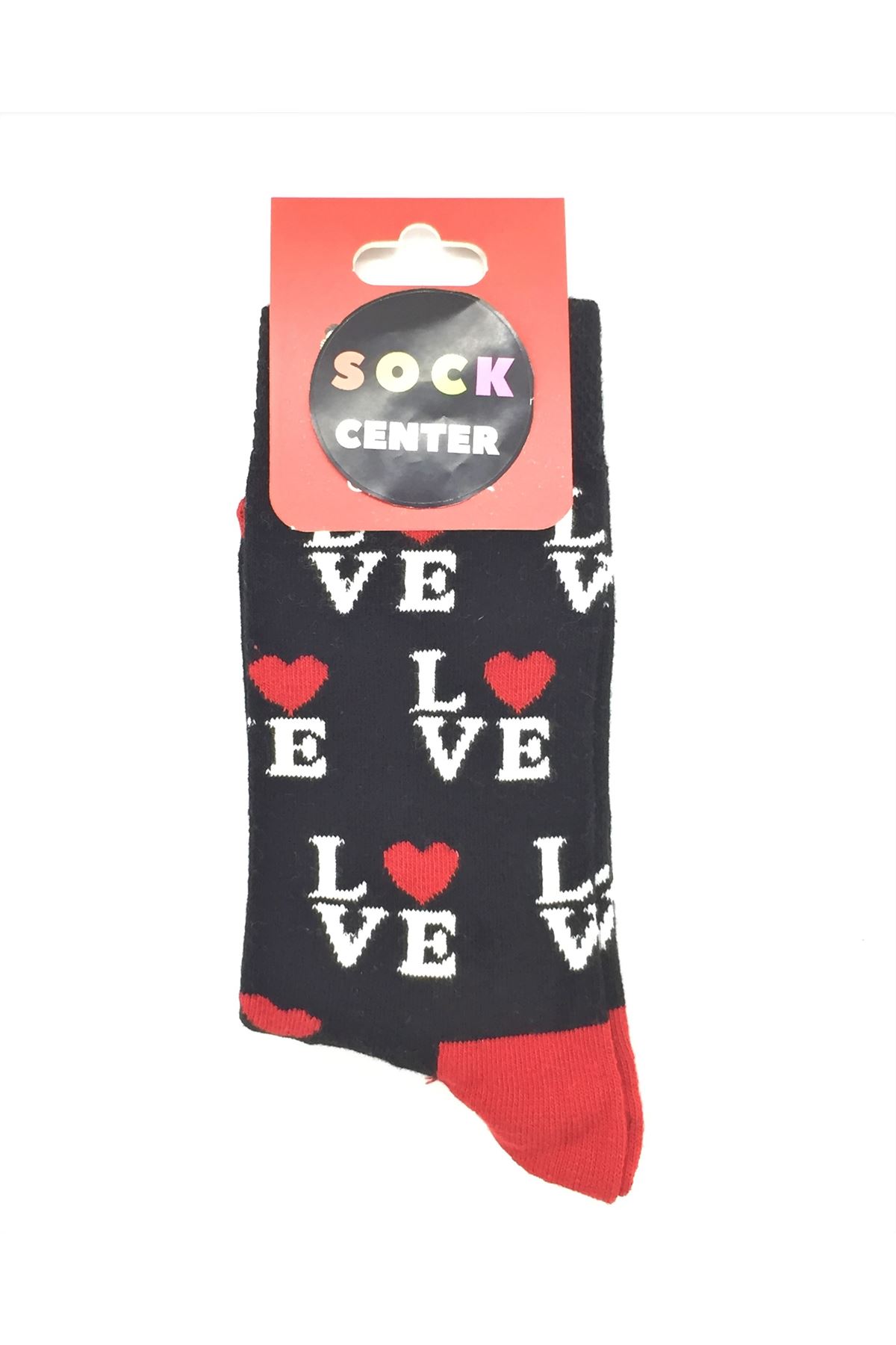 Love Siyah Kırmızı Kalp Soket Çorap