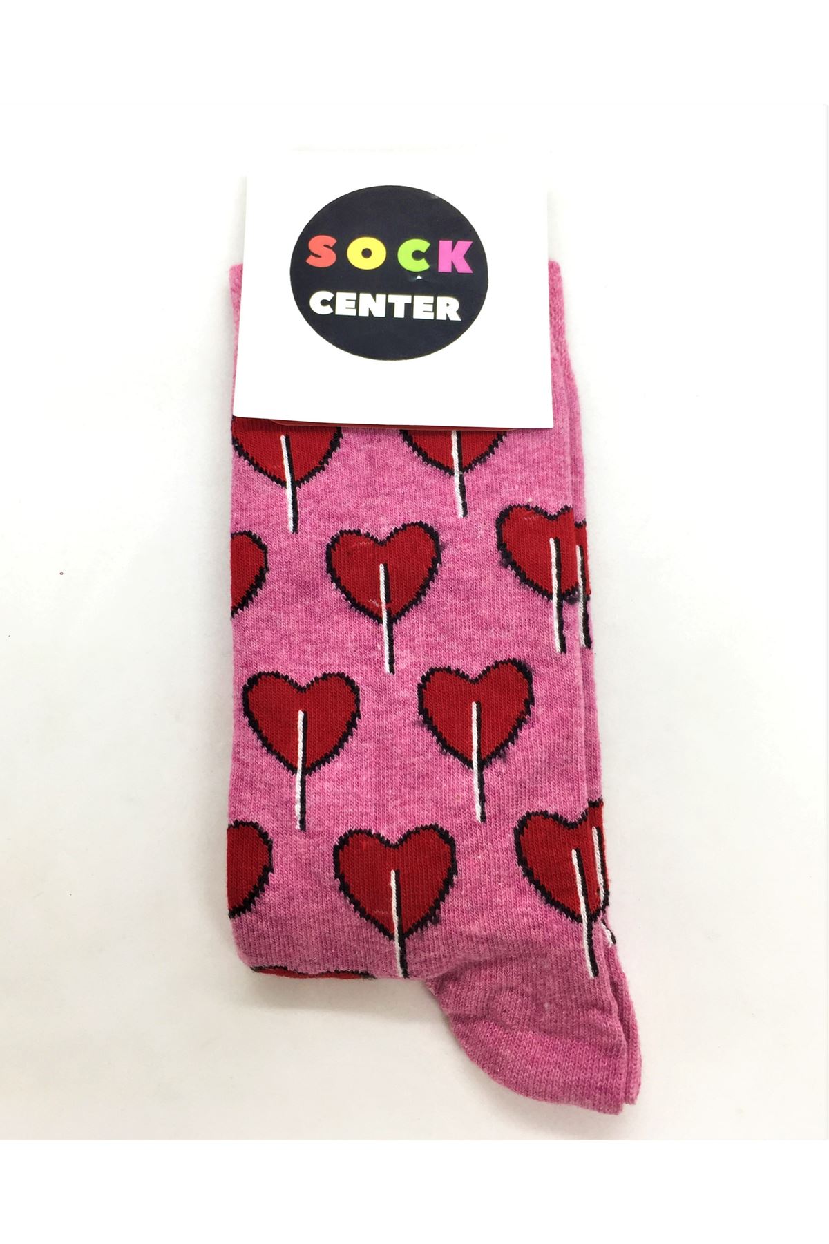 Kalp Desenli - Pembe Soket Çorap