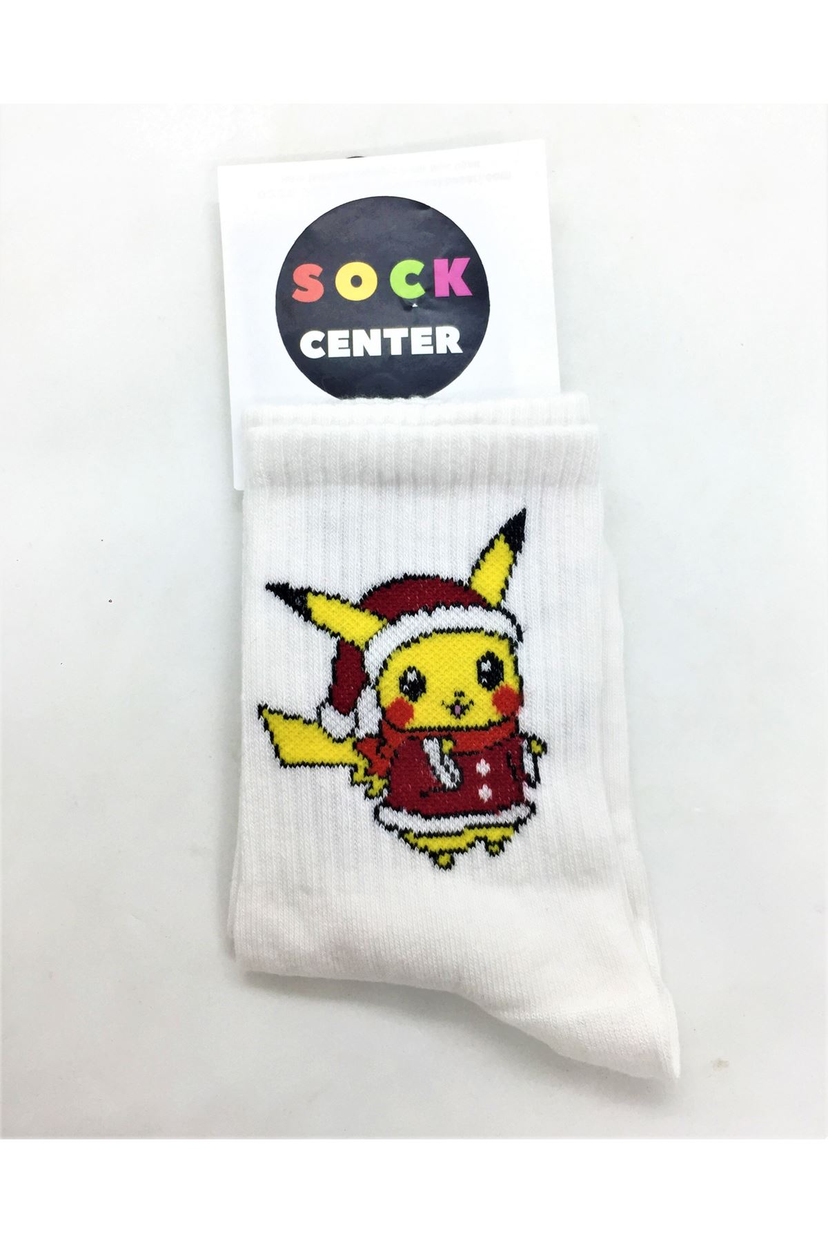 Noel Pikachu - Beyaz Tenis Çorap