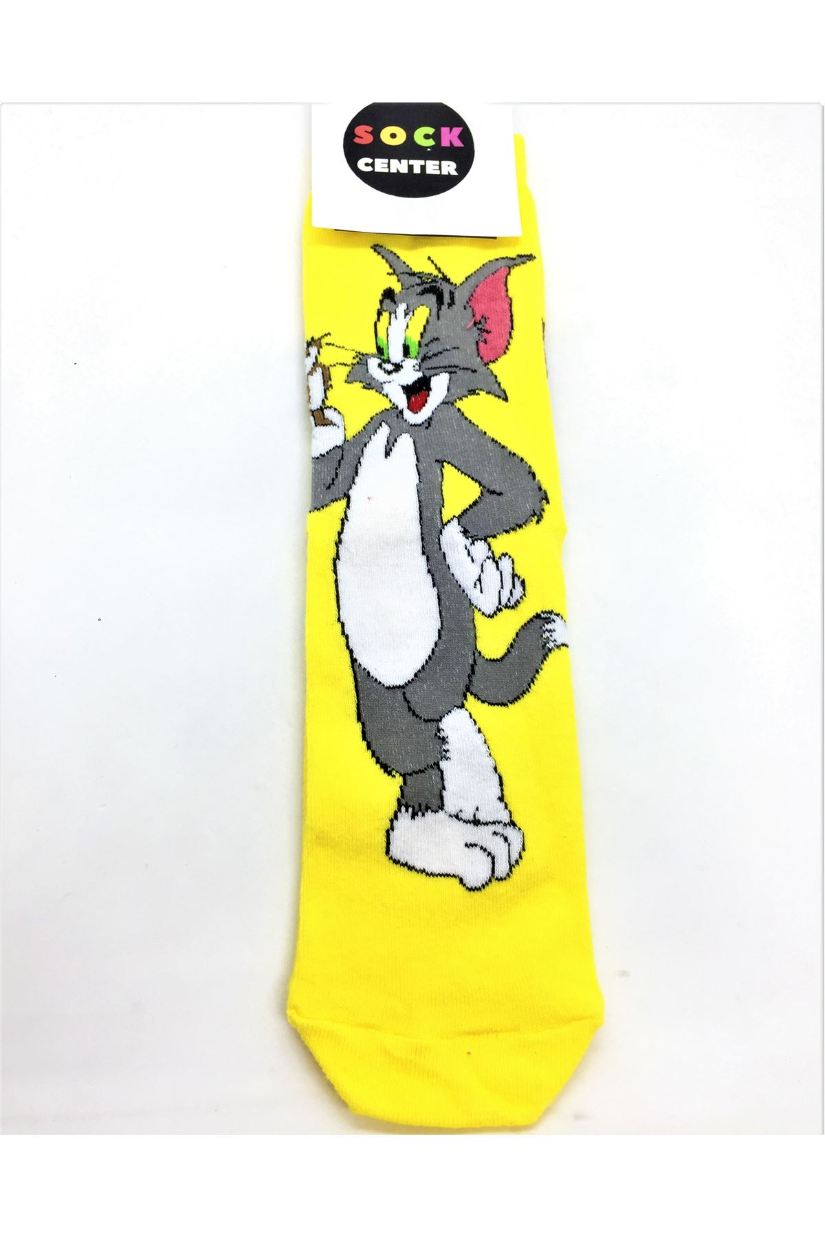 Kedi ve Fare - Sarı Uzun Soket Çorap