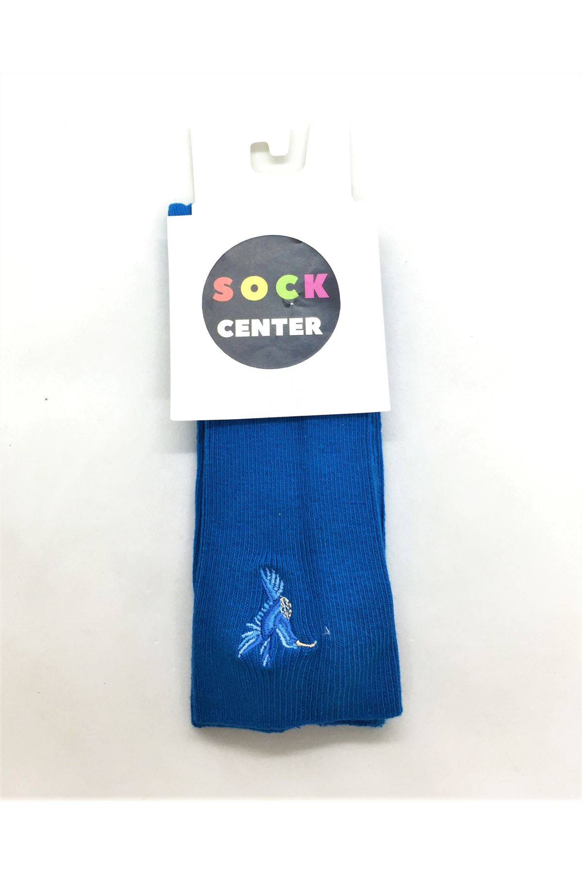 Kuş Nakışlı - Mavi Soket Çorap